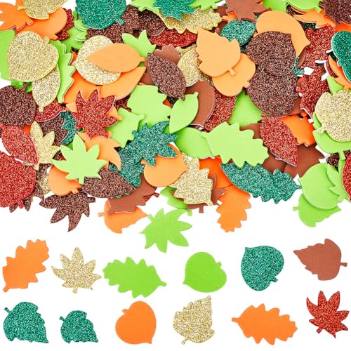 SUNNYCLUE 400 Stück Glitzernde Herbstblatt Aufkleber Große Menge Thanksgiving Themenaufkleber Gelb Grün Rot Selbstklebende Herbstliche Ahornblätter Förmige Aufkleber Für Kunst DIY Handwerk Halloween P von SUNNYCLUE