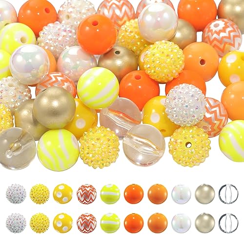 SUNNYCLUE 50 Stück 10 Stile Thanksgiving Perlen Große Acrylperlen 20 mm Runde Acrylperlen Kaugummiperlen Bulk Strassperlen Für Die Schmuckherstellung Perlenset DIY Armband Thanksgiving Dekorzubehör von SUNNYCLUE