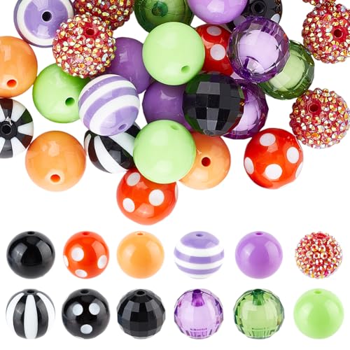 SUNNYCLUE 60 Stück 12 Stile 20mm Runde Halloween Perlen Kaugummiperlen Bunte Bonbonkugeln Aus Acryl Große Perlenstifte Klobige Blasen Lose Abstandsperlen Für Schlüsselanhänger Stiftherstellungsset Pe von SUNNYCLUE