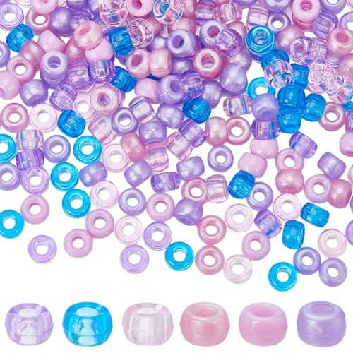 SUNNYCLUE 600 Stück Pony Perlen 6x9 mm Kunststoff Pony Perlen Undurchsichtige Perlen Pony Perlen Transparent Blau Lila Rosa Pony Bastelperlen Kandi Perlen Haarflechtperlen Für Die Schmuckherstellung P von SUNNYCLUE