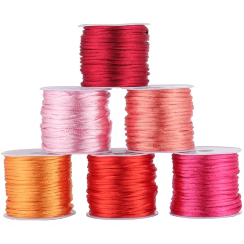 SUNNYCLUE 65 Yard 6 Rollen Rote Nylonschnur 2 mm Chinesische Knotenschnur Freundschaftsarmband Flechtfaden Satin Rattail Schnur Nylonschnurbesatz Seidenschnur Perlenschnur Für Die Schmuckherstellung F von SUNNYCLUE