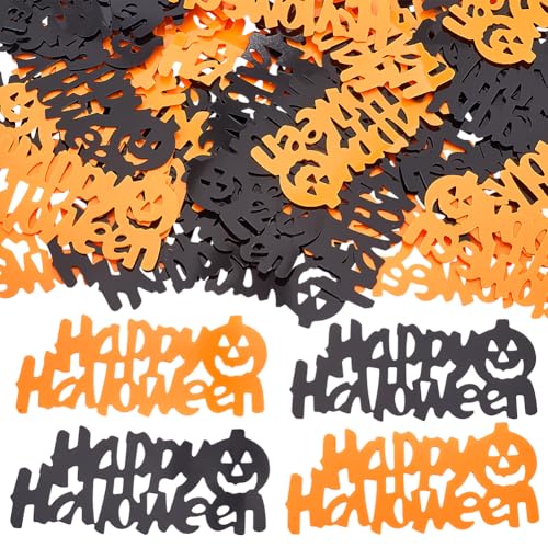 SUNNYCLUE 800~1200 Stück Konfetti Tischstreuer Halloween Konfetti Klein Glitzernd Kunststoff Schwarz Orange Streusel Tischstreuer Wort Konfetti Für Happy Halloween Party Geschenke Tischdekoration von SUNNYCLUE