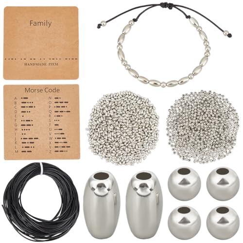 SUNNYCLUE Armband Bastelset Mit Morsecode Perlen Silberfarbenes CCB Kunststofffass Runde Abstandsperlen Familien Displaykarte Armbänder Aus Gewachster Kordel Perlensets Für Die Schmuckherstellung Sets von SUNNYCLUE