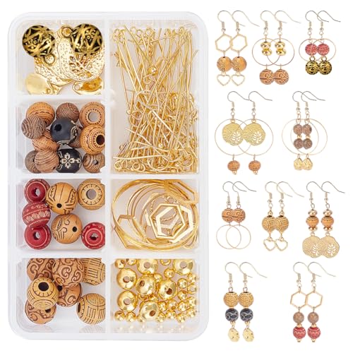 SUNNYCLUE DIY 10 Paar Holzperlen Baumelnde Ohrringe Bastelset Natürliche Holzperlen Charms Biegeringe & Ohrringhaken Für Anfänger Zur Schmuckherstellung von SUNNYCLUE