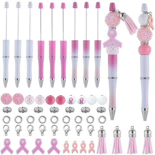 SUNNYCLUE DIY 12 Set Perlen Stifteset Oktober Brustkrebs Rosa Schleife Thema Perlen Kugelschreiber Perlenstifte Massenperlenstift Für Frauen Und Erwachsene Geschenke Basteln Büro Schule Heimbedarf von SUNNYCLUE