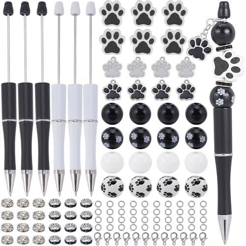 SUNNYCLUE DIY 12 Set Perlenstifte Set Mit Katzenmotiv Perlenstifte Sets Aus Kunststoff Kugelschreiber Mit Hunde Pow Print Anhänger Aus Holzperlen Strass Abstandsperlen Für Lehrer Studenten Krankenschw von SUNNYCLUE