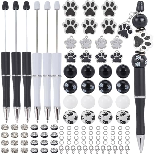 SUNNYCLUE DIY 12 Set Perlenstifte Set Mit Katzenmotiv Perlenstifte Sets Aus Kunststoff Kugelschreiber Mit Hunde Pow Print Anhänger Aus Holzperlen Strass Abstandsperlen Für Lehrer Studenten Krankenschw von SUNNYCLUE