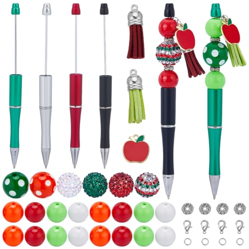 SUNNYCLUE DIY 12 Sets Perlenstift Mit Perlen Acrylperlen Stiftherstellungsset Lehrer Anerkennungsgeschenke 20 mm Strass Kaugummiperlen Kugelschreiber Perlenstiftzubehör Stiftperlen Kits Für Büro Schul von SUNNYCLUE