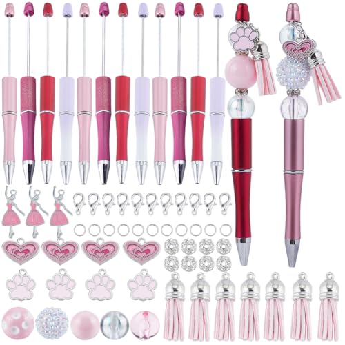 SUNNYCLUE DIY 12 Sets Stiftherstellungsset Perlenstift Mit Perlen Perlenstift Set 20 mm Rosa Acrylperlen Strass Kaugummiperlen Ballett Charms Perlenstifte Zubehör Für Frauen Lehrer Schule Krankenschwe von SUNNYCLUE