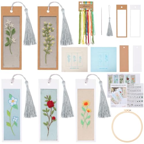 SUNNYCLUE DIY 5 Set Stick Lesezeichen Set Lesezeichen Set Anleitung Enthalten Kreuzstich Lesezeichen floridn Pflanzen floridn Kreuzstich Sets Für Anfänger Erwachsene Schule Büro Geschenke Basteln von SUNNYCLUE