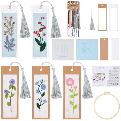 SUNNYCLUE DIY 5 Set Stick Lesezeichen Sets Anleitung Enthalten Kreuzstich Lesezeichen floridnpflanzen floridnquaste Lesezeichen Kreuzstich Sets Für Anfänger Erwachsene Schule Büro Geschenke Basteln von SUNNYCLUE