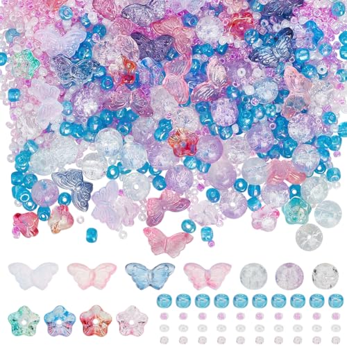 SUNNYCLUE Glasblumenperlen Blumen Glasperlen Schmetterlingsperlen Glasschmetterlingsperlen Bunte Blumenperlen Schmetterlingsperlen Zur Schmuckherstellung Halsketten Armbänder Ohrringe DIY Basteln Dame von SUNNYCLUE