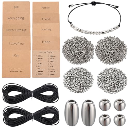 SUNNYCLUE Morsecode-Armbänder-Bastelset: DIY-Schmuck-Set mit Morsecode Perlen, gewachster Kordel, Displaykarten und Fassförmigen Kunststoffperlen für alle Altersgruppen - nicht zusammenklappbar von SUNNYCLUE