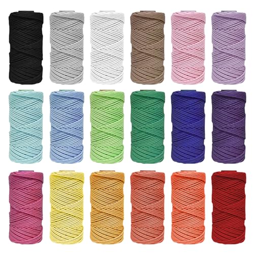 18 Stück Makramee Garn 2mm X 30m, Baumwollgarn Baumwollkordel Baumwollseil, Makramee Set, Baumwollschnur Macrame Garn, Makramee Baumwollgarn Set, Für DIY Handwerk Basteln Stricken Boho Deko von SUNOYA