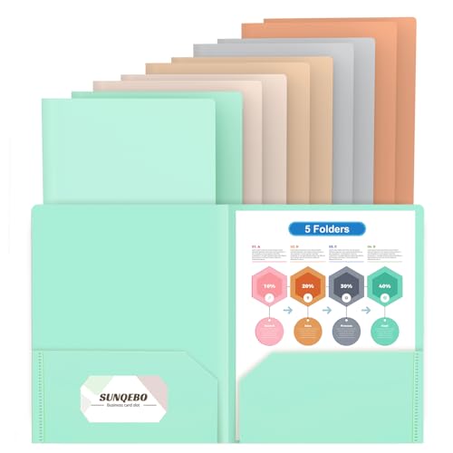 SUNQEBO 2 Fächermappen (10 Stück, Pastellfarben), robuste Aktenordner mit 2 Taschen und Business-Fach, farbige Kunststoff-Mappen für Briefgröße, Portfolio-Schul- und Büroordner von SUNQEBO