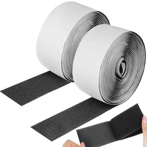 Klettband Selbstklebend Extra Stark, 50mm x 5m Extra Breit Klettverschluss, Doppelseitiges Klebeklett Selbstklebend für Wände/Boden/Tür/Gläser/Metalle (Schwarz) von SUNRIZ