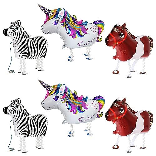 SUNSK Folienballon Tier Walking Luftballons Airwalker Einhorn Ballon Pferd Pony Airwalker Ballon Folienballon Laufendes Zebra Walking Tier Folienballons Helium Ballons für Kinder 6 Stück von SUNSK