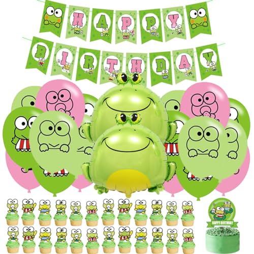 SUNSK Frosch Luftballons Geburtstagsballons Tier Runde Latexballon Frosch Helium Folienballon Happy Birthday Girlande Kuchen Topper Geburtstag Deko für Kinder, 46 Stück von SUNSK