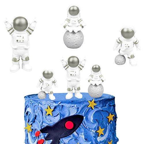 SUNSK Tortendeko Astronauten Figuren Weltraum Kuchen Topper Astronaut Kuchendekoration Raum Cake Topper für Kindergeburtstag Weltraumparty Deko Kinderzimmer Silber von SUNSK