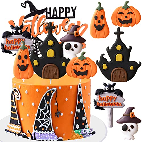 SUNSK Tortendeko Halloween Kuchen Deko Kürbis Deko Torte Happy Halloween Cake Topper Fledermaus Ghost Kuchendeko Muffin Kuchendekoration Halloween Decoration 6 Stück von SUNSK