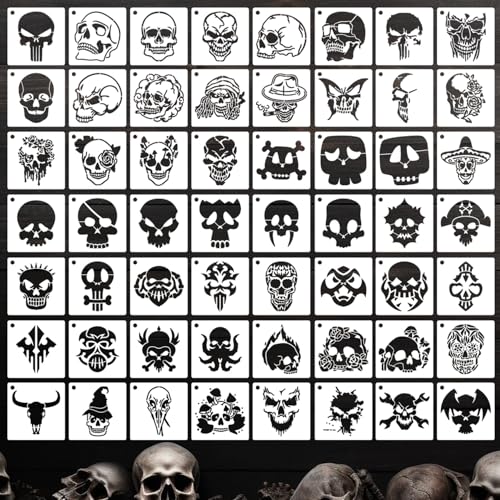 Totenkopf-Schablonen zum Malen, 7,6 cm, wiederverwendbare Schädel-Schablone, Schablone, Malschablonen zum Malen auf Holz, Wand, Karton, Stoffen Totenkopf-Schablonen zum Malen, 7,6 cm, wiederverwendbare Schädel-Schablone, Schablone, Malschablonen zum Malen auf Holz, Wand, Karton, Stoffen von SUNVERSE