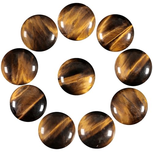 SUNYIK Cabochons CAB mit flacher Rückseite für Schmuckherstellung, poliertes Tigerauge, flache Rückseite, Cabochons für Bastelprojekte, 22 mm, 10 Stück von SUNYIK