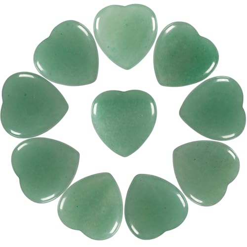 SUNYIK Cabochons in Herzform, grüner Aventurin, Cabochons mit flacher Rückseite, für Schmuckherstellung, poliert, Herz-Kristallstein, flache Rückseite, Cabochons für Bastelprojekte, 10 Stück von SUNYIK