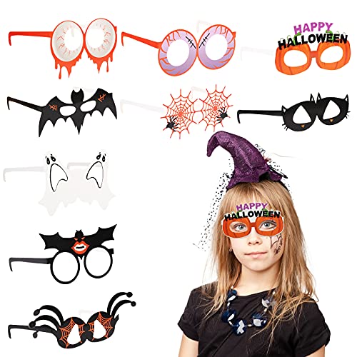 SUNYOK 9Pcs Halloween Brillen Set Kinder Party Papierbrillen Halloween Partybrille Cosplay Brille Lustige Fledermäuse Brillen für Karneval Halloween Party Deko Foto Requisiten von SUNYOK