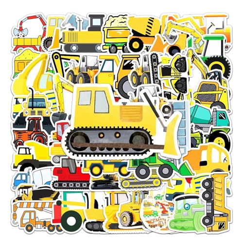 Bagger Sticker Kinder Set, 50 Stück Wasserfeste Vinyl Sticker Jungen Mädchen Baufahrzeug LKW Auto Traktor Aufkleber für Skateboard Laptop Koffer Helm Motorrad Auto Fahrrad Handy von Favoreal