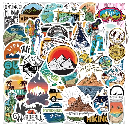 SUNYOVIME 50 Stück Vintage Reisen im Freien Sticker Set,Coole Vinyl Sticker Wasserfest Graffiti Aufkleber für Laptop Skateboard Koffer Helm Auto Fahrrad Handy Scrapbook Retro Sticker von SUNYOVIME