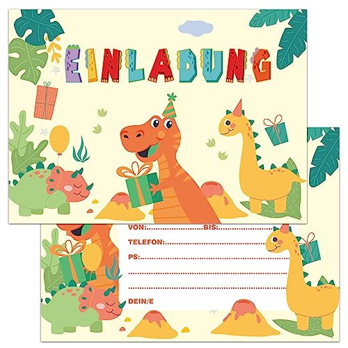 SUNYOVIME Dino Einladungskarten,12x Einladungskarten Kindergeburtstag für Mädchen Junge,Dinosaurier Partyeinladungen für Kinder zum Geburtstag Einschulung und Kinder-Party,Einladung für alle Dinofans von SUNYOVIME