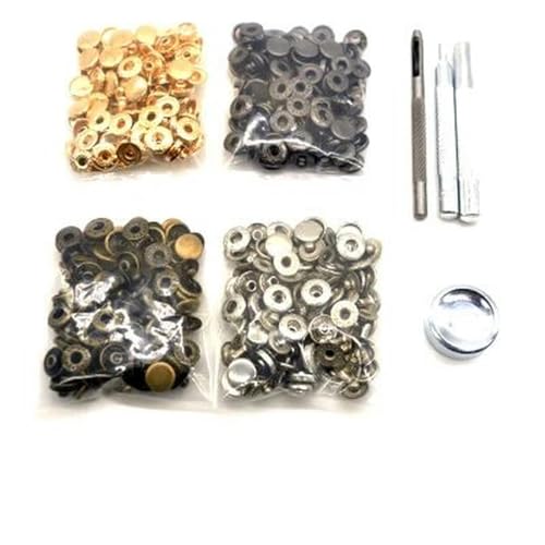 (je 30 Sets) Druckknöpfe + 4 Werkzeuge, Druckknöpfe aus Metall, Druckknöpfe zum Nähen von Lederwaren, Kleidung, Taschen, Armbändern, Gürteln, 10 mm (120 Sets), 4 Werkzeuge von SUOCMG