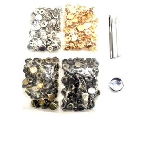 (je 30 Sets) Druckknöpfe + 4 Werkzeuge, Druckknöpfe aus Metall, Druckknöpfe zum Nähen von Lederwaren, Kleidung, Taschen, Armbändern, Gürteln, 12 mm (120 Sets), 4 Werkzeuge von SUOCMG