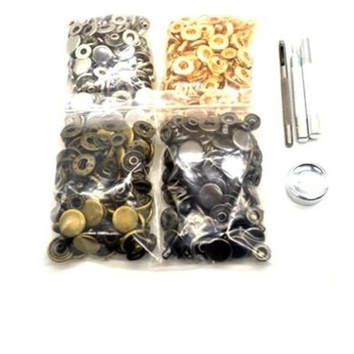 (je 30 Sets) Druckknöpfe + 4 Werkzeuge, Druckknöpfe aus Metall, Druckknöpfe zum Nähen von Lederwaren, Kleidung, Taschen, Armbändern, Gürteln, 15 mm (120 Sets), 4 Werkzeuge von SUOCMG