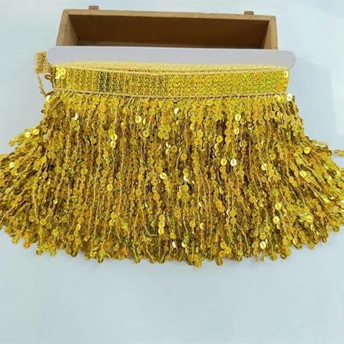 10 Yard Fransenquaste Spitzenband Paillettenbesatz 15 cm breit für lateinamerikanische Tanzkostüme Kleiderdekoration DIY Nähen-10 Yards-Gold von SUOCMG