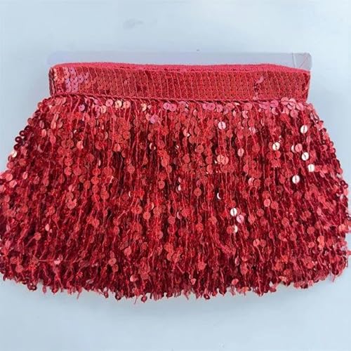 10 Yard Fransenquaste Spitzenband Paillettenbesatz 15 cm breit für lateinamerikanische Tanzkostüme Kleiderdekoration DIY Nähen-10 Yards-Rot von SUOCMG