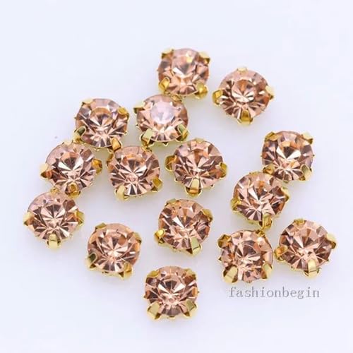 100 Stück 5 mm Kristallglas zum Aufkleben und Aufnähen von Strasssteinen, Goldbecher, Klaue, Chatons, Montees, Knöpfe, lose Perlen, DIY-Schuhe, Taschen, Kleidungsbesatz, Pfirsich von SUOCMG