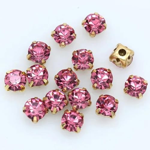 100 Stück 5 mm Kristallglas zum Aufkleben und Aufnähen von Strasssteinen, Goldbecher, Klaue, Chatons, Montees, Knöpfe, lose Perlen, DIY-Schuhe, Taschen, Kleidungsbesatz, Rose von SUOCMG