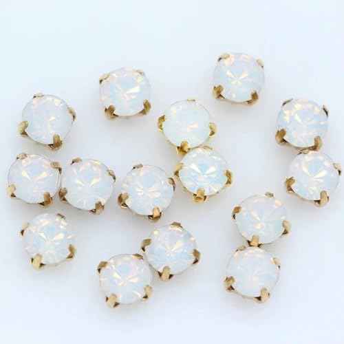 100 Stück 5 mm Kristallglas zum Aufkleben und Aufnähen von Strasssteinen, Goldbecher, Klaue, Chatons, Montees, Knöpfe, lose Perlen, DIY-Schuhe, Taschen, Kleidungsbesatz, weißer Opal von SUOCMG