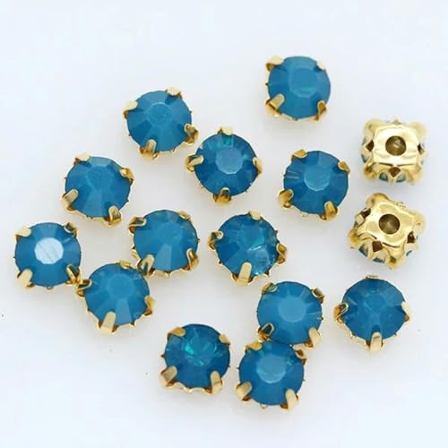 100 Stück 5 mm Kristallglas zum Aufkleben und Aufnähen von Strasssteinen, Goldbecher, Klaue, Chatons, Montees, Knopf, lose Perlen, DIY-Schuhe, Taschen, Kleidungsbesatz, blauer Opal von SUOCMG