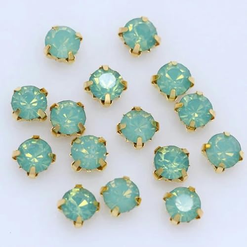 100 Stück 5 mm Kristallglas zum Aufkleben und Aufnähen von Strasssteinen, Goldbecher, Klaue, Chatons, Montees, Knopf, lose Perlen, DIY-Schuhe, Taschen, Kleidungsbesatz, grüner Opal von SUOCMG