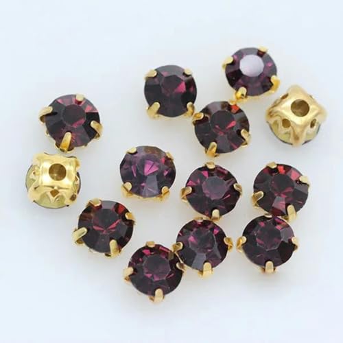 100 Stück 5 mm Kristallglas zum Aufkleben und Aufnähen von Strasssteinen, Goldbecher, Klauenchatons, Montees-Knopf, lose Perlen, DIY-Schuhe, Taschen, Kleidungsbesatz, dunkler Amethyst von SUOCMG