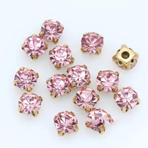 100 Stück 5 mm Kristallglas zum Aufkleben und Aufnähen von Strasssteinen, Goldbecher, Krallenchatons, Montees-Knopf, lose Perlen, DIY-Schuhe, Taschen, Kleidungsbesatz, hellrosa von SUOCMG