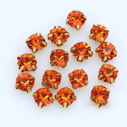 100 Stück 5 mm Kristallglas zum Aufkleben und Aufnähen von Strasssteinen in Gold Cup Claw Chatons Montees Knopf lose Perlen DIY Schuhe Taschen Kleidung Besatz-orange von SUOCMG