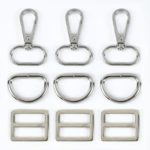 2/3 Sets Metallschnallen Taschengurt Drehbarer Karabinerverschluss D-Ring Tri-Glide-Schnalle Haustierhalsband Gürtelversteller Hakenverschluss DIY Zubehör-32mm-2Sets-Silber von SUOCMG