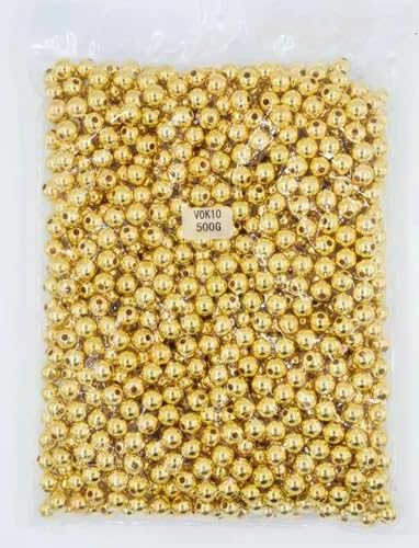 500 Gramm 3/4/6/8/10/12 mm, mehrfarbig, mit Loch, Acryl-Imitationsperlen, runde lose Perlen zur Schmuckherstellung, Zubehör-Gold, 5 mm, 500 Gramm von SUOCMG