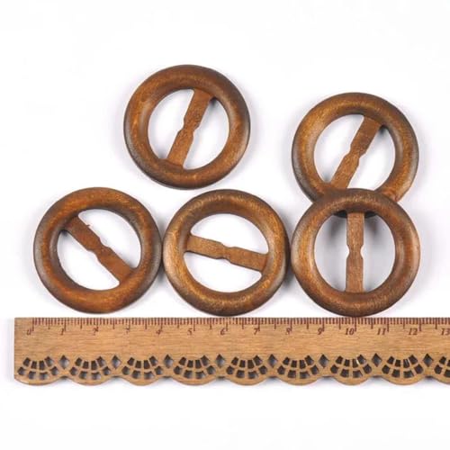 Holzring, runde Gürtelschnalle für Taschenzubehör, Bekleidungsornamente, Holz, DIY-Kleidung, handgefertigtes Kleidungsstück, verstellbare Schnalle, 40 mm, 5 Stück von SUOCMG