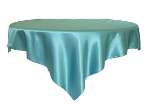 Quadratische Tischdecke aus Satin, für Hochzeiten, quadratisch, 228 x 228 cm, für Partys, Essen und Bankette, Dekoration, türkis, 228 x 228 cm von SUOCMG