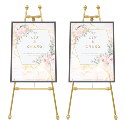 2 Stücke Staffelei Ständer Staffelei Display Ständer für Hochzeitsschild & Poster, Goldene Display-Halter mit Haken für Willkommensschilder von SUONTY