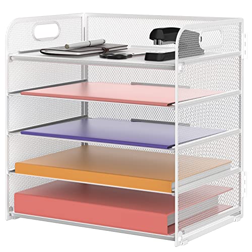 Supeasy 5 Ablagen, Papier-Organizer, Briefablage mit Griff, Netzstoff, Schreibtisch-Organizer für Büro, Zuhause oder Schule von SUPEASY